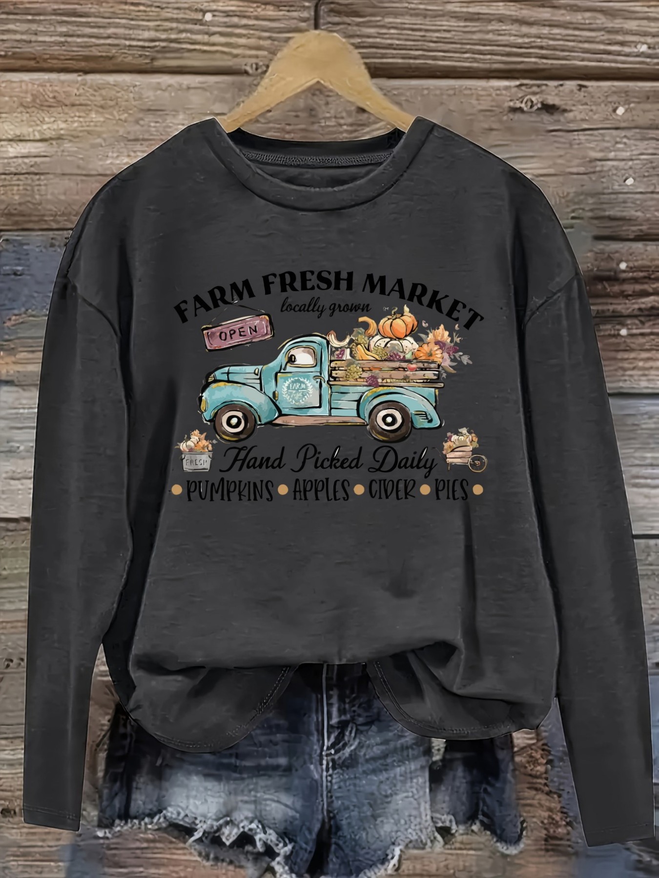 Women's Casual Long Sleeve Cre - Farming A review and price