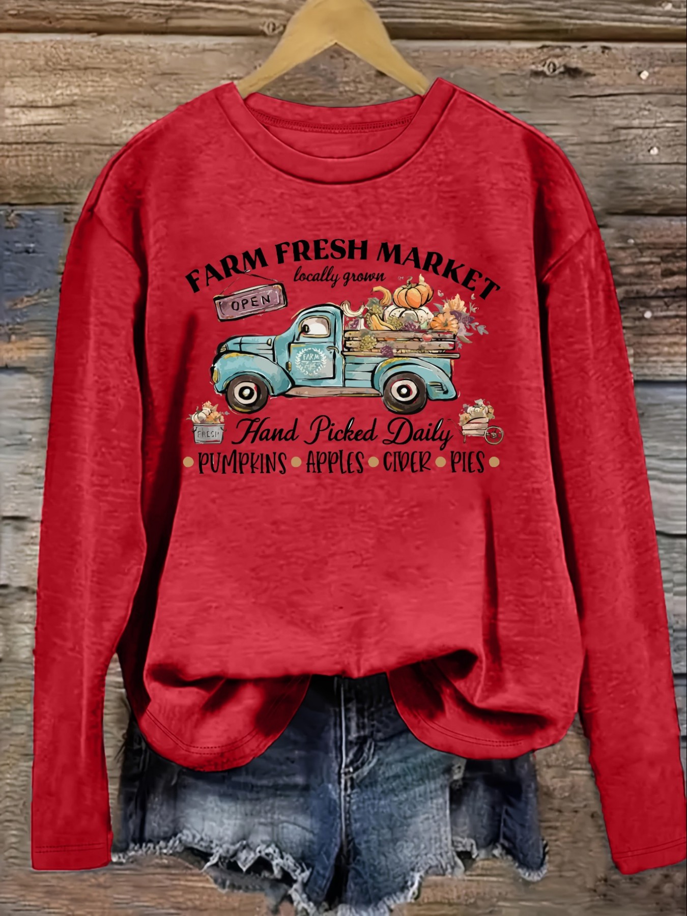 Women's Casual Long Sleeve Cre - Farming A review and price